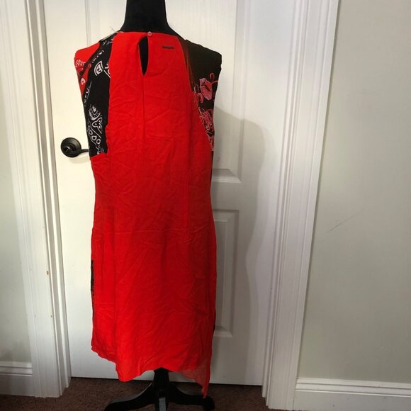 Desigual Womens Vest Nagar Dress 44 Red Orange Black Patterned Sleeveless NWT - Picture 4 of 10